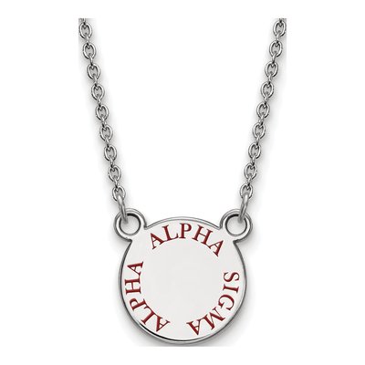 Alpha Sigma Alpha Sterling Silver Sorority Text Small Color Enamel Necklace