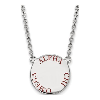 Alpha Chi Omega Sterling Silver Sorority Text Large Color Enamel Necklace