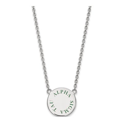 Alpha Sigma Tau Sterling Silver Sorority Text Large Color Enamel Pendant Necklace