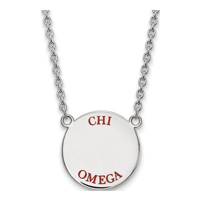 Chi Omega Sterling Silver Large Enamel Pendant Necklace