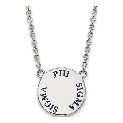 Phi Sigma Sigma Sterling Silver Sorority Text Large Color Enamel Necklace