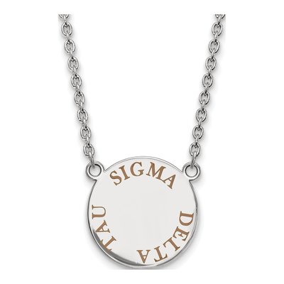 Sigma Delta Tau Sterling Silver Sorority Text Large Color Enamel Necklace