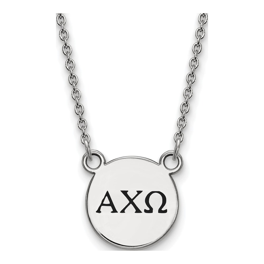 Alpha Chi Omega Sterling Silver Sorority Greek Letters Small Black Enamel Necklace