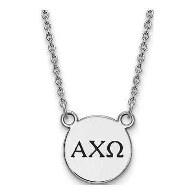 Alpha Chi Omega Sterling Silver Sorority Greek Letters Small Black Enamel Necklace