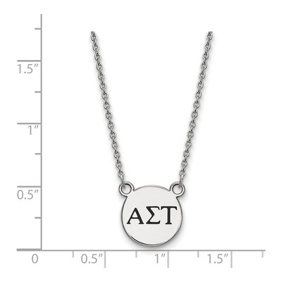 Alpha Sigma Tau Sterling Silver Sorority Greek Letters Small Black Enamel Necklace – view 2