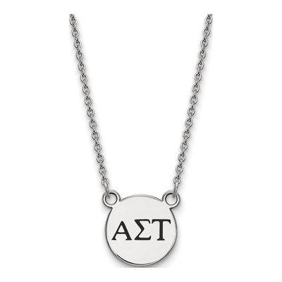 Alpha Sigma Tau Sterling Silver Sorority Greek Letters Small Black Enamel Necklace