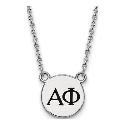 Alpha Phi Sterling Silver Sorority Greek Letters Small Black Enamel Pendant Necklace