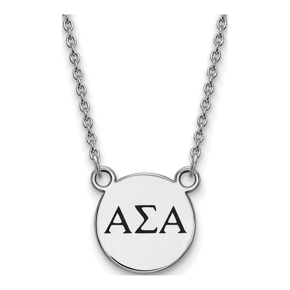 Alpha Sigma Alpha Sterling Silver Sorority Greek Letters Small Black Enamel Necklace