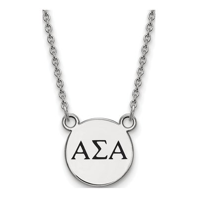 Alpha Sigma Alpha Sterling Silver Sorority Greek Letters Small Black Enamel Necklace