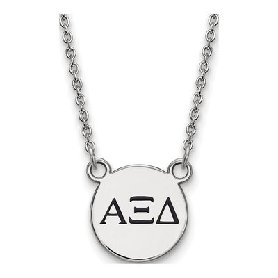 Alpha Xi Delta Sterling Silver Sorority Greek Letters Small Black Enamel Necklace