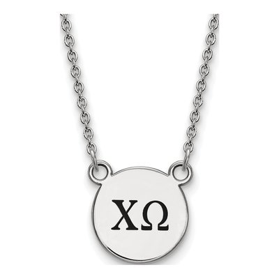 Chi Omega Sterling Silver Sorority Greek Letters Small Black Enamel Necklace