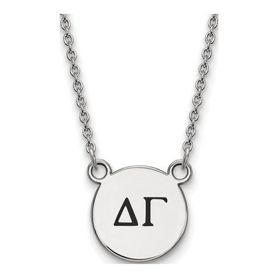 Delta Gamma Sterling Silver Sorority Greek Letters Small Black Enamel Necklace