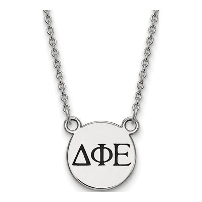 Delta Phi Epsilon Sterling Silver Sorority Greek Letters Small Black Enamel Necklace