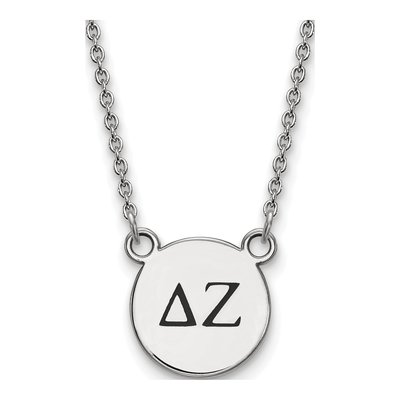 Delta Zeta Sterling Silver Sorority Greek Letters Small Black Enamel Necklace