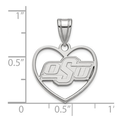 Oklahoma State University Sterling Silver Medium O-S-U Heart Pendant – view 3