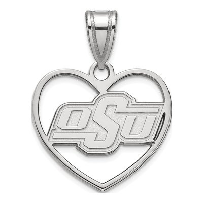 Oklahoma State University Sterling Silver Medium O-S-U Heart Pendant