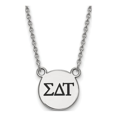 Sigma Delta Tau Sterling Silver Sorority Greek Letters Small Black Enamel Necklace