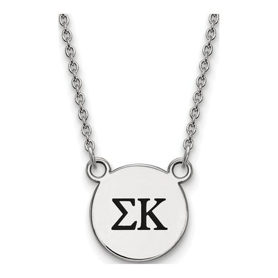 Sigma Kappa Sterling Silver Sorority Greek Letters Small Black Enamel Pendant Necklace