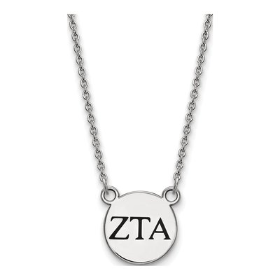 Zeta Tau Alpha Sterling Silver Sorority Greek Letters Small Black Enamel Necklace