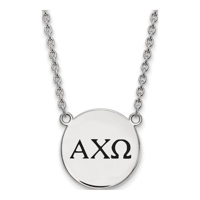 Alpha Chi Omega Sterling Silver Sorority Greek Letters Large Black Enamel Necklace