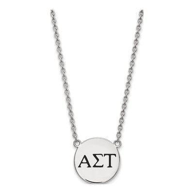 Alpha Sigma Tau Sterling Silver Sorority Greek Letters Large Black Enamel Necklace