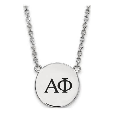 Alpha Phi Sterling Silver Sorority Greek Letters Large Black Enamel Pendant Necklace