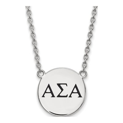 Alpha Sigma Alpha Sterling Silver Sorority Greek Letters Large Black Enamel Necklace