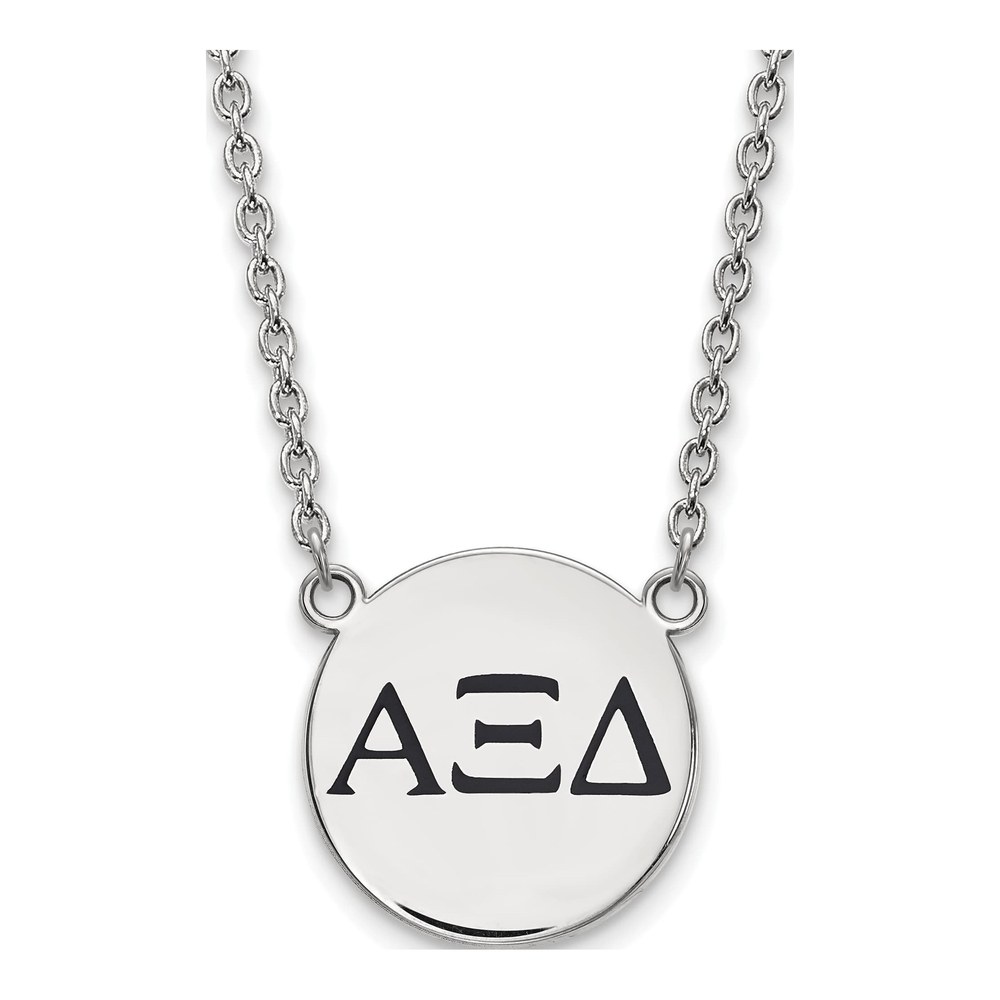 Alpha Xi Delta Sterling Silver Sorority Greek Letters Large Black Enamel Necklace