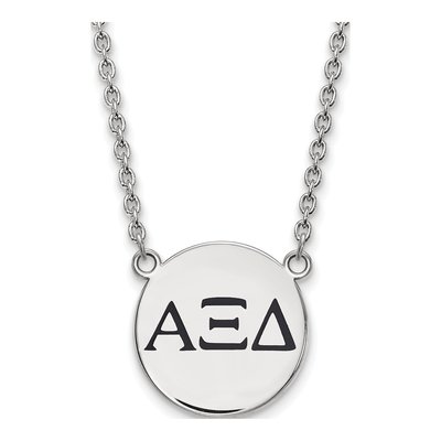 Alpha Xi Delta Sterling Silver Sorority Greek Letters Large Black Enamel Necklace