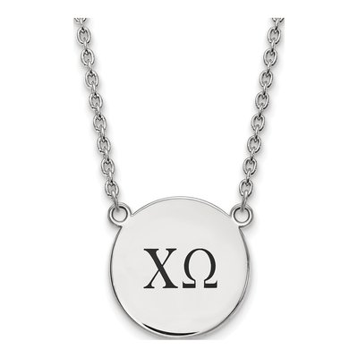 Chi Omega Sterling Silver Sorority Greek Letters Large Black Enamel Necklace