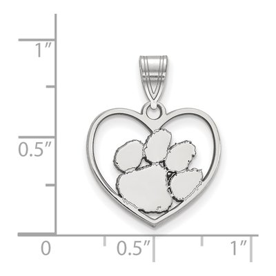 Clemson University Sterling Silver Medium Tigers Paw Heart Pendant – view 2