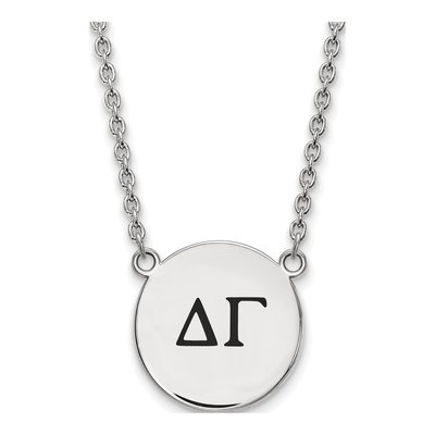Delta Gamma Sterling Silver Sorority Greek Letters Large Black Enamel Necklace
