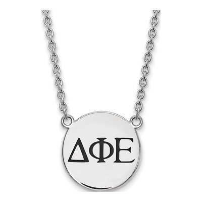 Delta Phi Epsilon Sterling Silver Sorority Greek Letters Large Black Enamel Necklace
