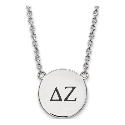 Delta Zeta Sterling Silver Sorority Greek Letters Large Black Enamel Pendant Necklace