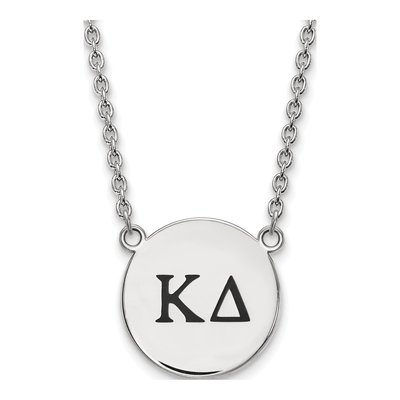 Kappa Delta Sterling Silver Sorority Greek Letters Large Black Enamel Necklace