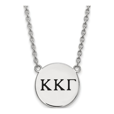 Kappa Kappa Gamma Sterling Silver Sorority Greek Letters Large Black Enamel Necklace