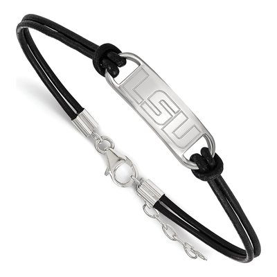 Louisiana State University Sterling Silver Small LSU Tigers Leather Bracelet