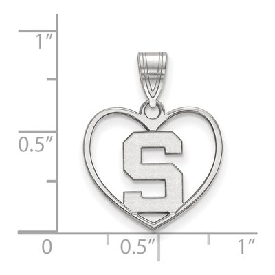 Michigan State University Sterling Silver Medium Heart Letter S Pendant – view 2
