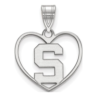 Michigan State University Sterling Silver Medium Heart Letter S Pendant