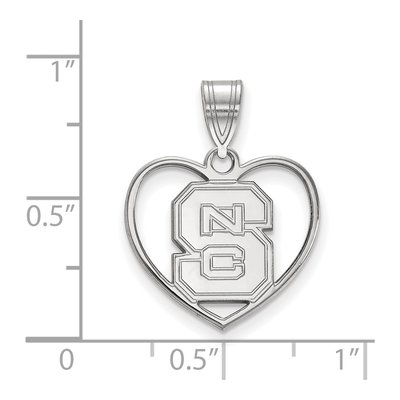 North Carolina State University Sterling Silver Medium NC N-C-S Heart Pendant – view 2