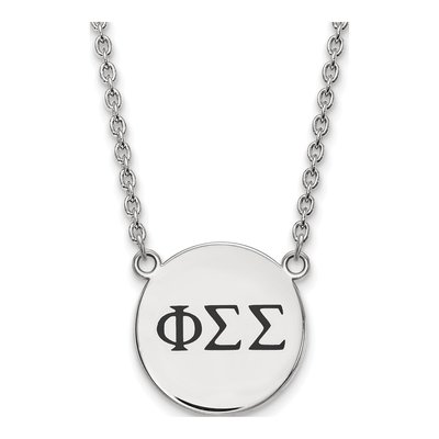 Phi Sigma Sigma Sterling Silver Sorority Greek Letters Large Black Enamel Necklace