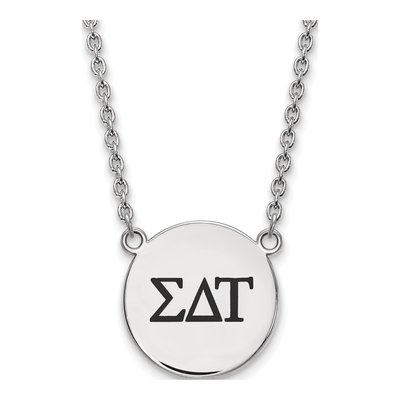 Sigma Delta Tau Sterling Silver Sorority Greek Letters Large Black Enamel Necklace