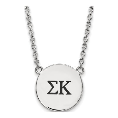 Sigma Kappa Sterling Silver Sorority Greek Letters Large Black Enamel Pendant Necklace