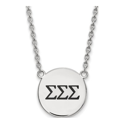Sigma Sigma Sigma Sterling Silver Sorority Greek Letters Large Black Enamel Necklace