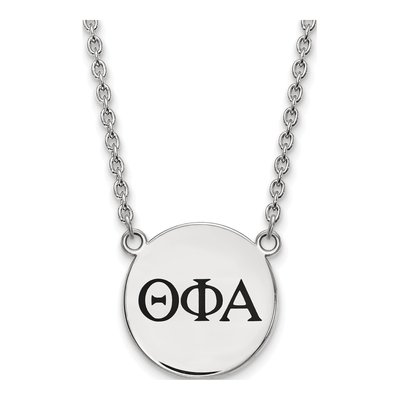 Theta Phi Alpha Sterling Silver Sorority Greek Letters Large Black Enamel Necklace