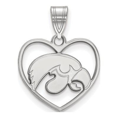 University of Iowa Sterling Silver Medium Hawk Heart Pendant