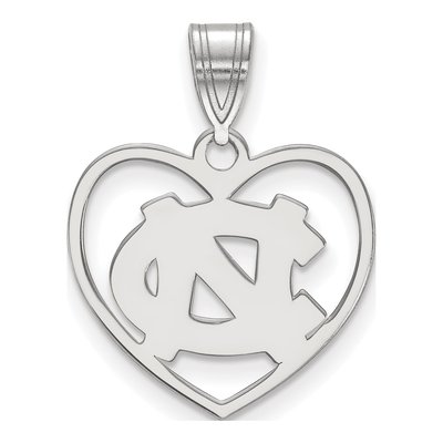 University of North Carolina Sterling Silver Medium UNC N-C Heart Pendant