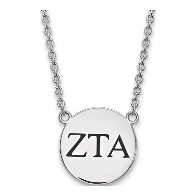 Zeta Tau Alpha Sterling Silver Sorority Greek Letters Large Black Enamel Necklace
