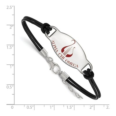Alpha Chi Omega Sterling Silver Large Leather Bracelet – view 2