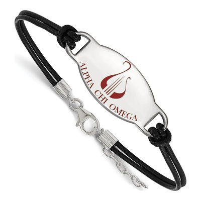 Alpha Chi Omega Sterling Silver Large Leather Bracelet